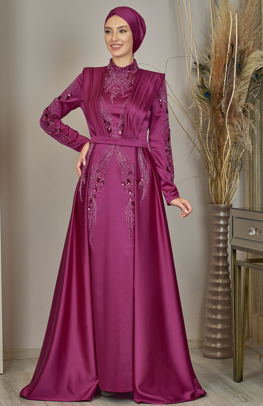 Husna Evening Gown in Fuschia