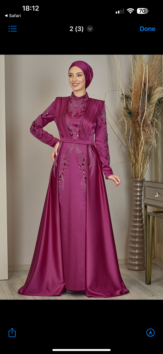 Husna Evening Gown in Fuschia