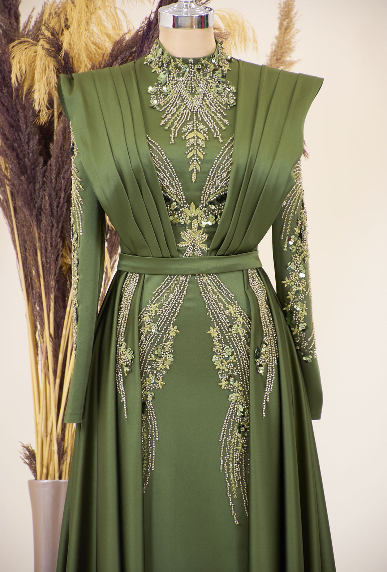 Husna Evening Gown in Olive Green